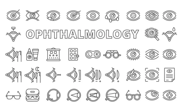 Set Von Ophthalmologie Symbolen Liniendesign Augen Sehvermögen Brille Laserkorrektur Kontaktlinsen — Stockvektor