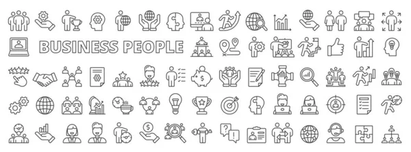 Conjunto Iconos Gente Negocios Diseño Línea Negocios Trabajo Equipo Colaboración — Archivo Imágenes Vectoriales