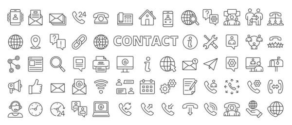 Icone Contatto Impostate Nel Design Della Linea Telefono Mail Messaggio — Vettoriale Stock