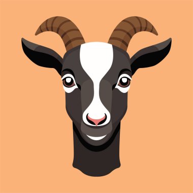 Arka planda izole edilmiş şirin keçi vektörü düz çizimi. Keçi çizgi film tasarım karakteri. Çiftlik sütü logosu. Çiftlik sütü çizimi