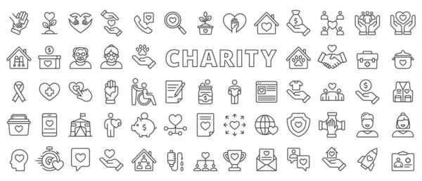 Charity Icons Set Line Design Donation Volunteer Helping Care Giving — Stock Vector