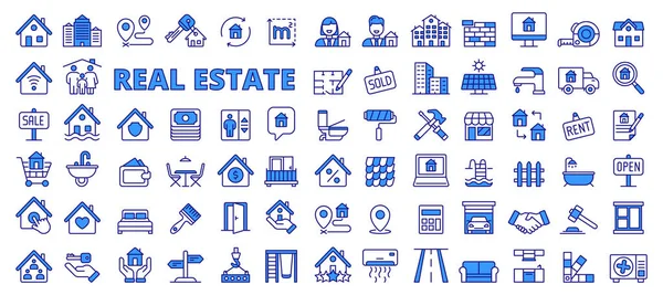 Set Icone Immobiliari Linea Progettazione Casa Chiave Agente Immobiliare Costruzione — Vettoriale Stock