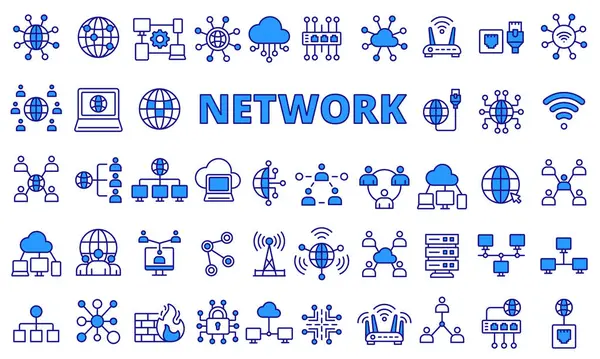 Network Icon Set Line Design Net Icon Global Cloud Computer — Stock Vector