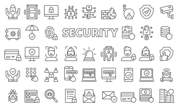 Ícone Segurança Definido Design Linha Proteção Segurança Seguro Guarda Alarme — Vetor de Stock