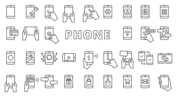 Teléfono Diseño Línea Conjunto Iconos Mano Smartphone Teléfono Icono Del — Archivo Imágenes Vectoriales