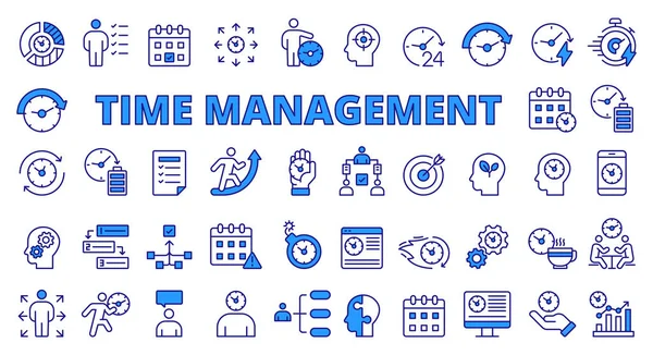 Time Management Icon Set Line Design Blue Time Manager Icon — Stock Vector