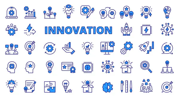 Дизайн Линии Выполнен Синим Цветом Innovation Idea Creativity Startup Development — стоковый вектор