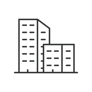Simge çizgisi tasarımı yapılıyor. Ev, daire, ev, ofis alanı, şehir, ofis binası, peyzaj, ofis, emlak, şehir manzarası mimari vektör ilüstrasyonuName