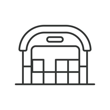 Depo ikonu tasarımı. Depo, lojistik, dağıtım, nakliye konteynırı, konteynırlar, kutu vektör çizimi. Depo değiştirilebilir vuruş simgesi.