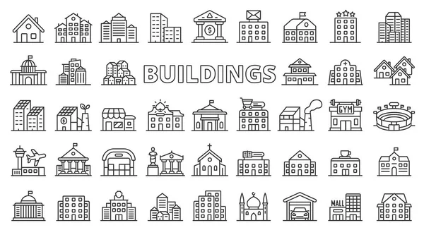 Edificios Iconos Línea Diseño Casa Ciudad Arquitectura Paisaje Urbano Oficina — Archivo Imágenes Vectoriales