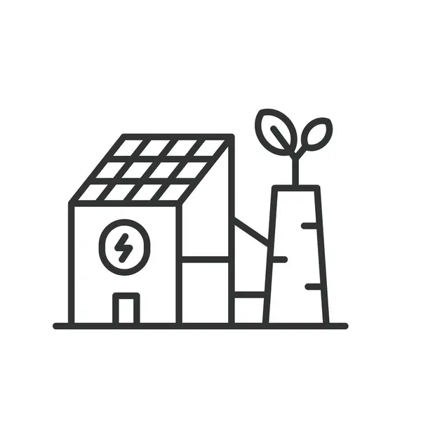 Дизайн Линии Иконок Завода Зеленый Эко Экология Промышленность Переработка Энергия — стоковый вектор