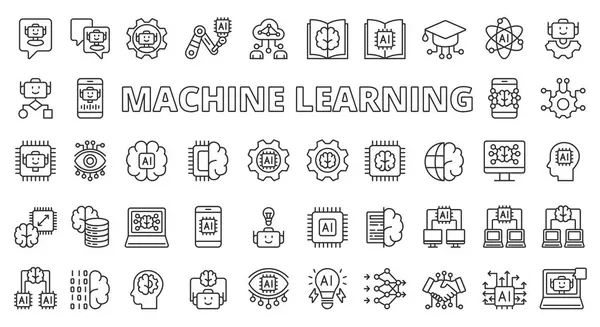 Diseño Línea Iconos Aprendizaje Automático Máquina Aprendizaje Artificial Aprendizaje Profundo — Archivo Imágenes Vectoriales