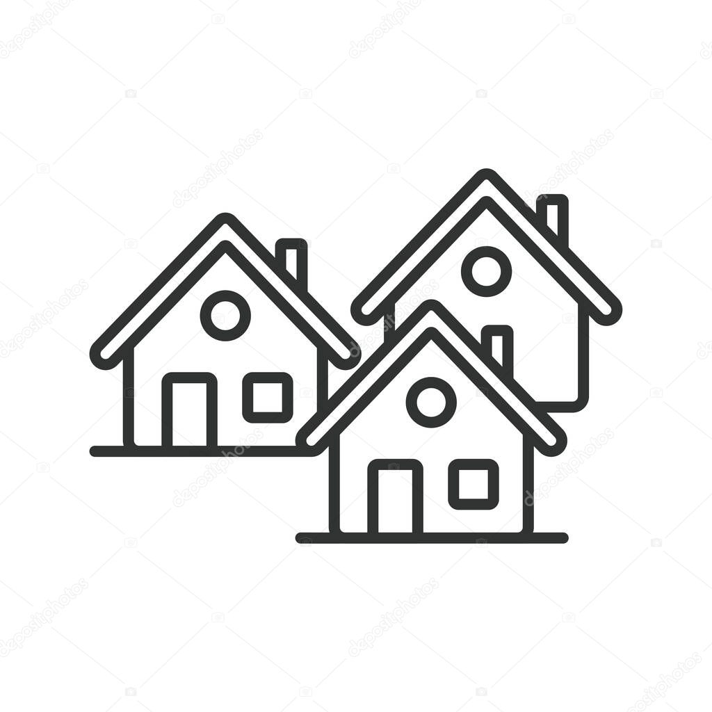 Houses icon line design. Village, building countryside, town, cottages, country, neighbor, neighborhood vector illustration Houses editable stroke icon