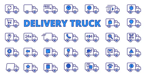 Delivery Truck Icons Line Design Blue Logistics Shipping Fast Cargo — Stock Vector