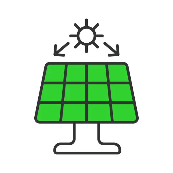 Painel Solar Com Ícone Sol Linha Verde Design Painel Sol — Vetor de Stock
