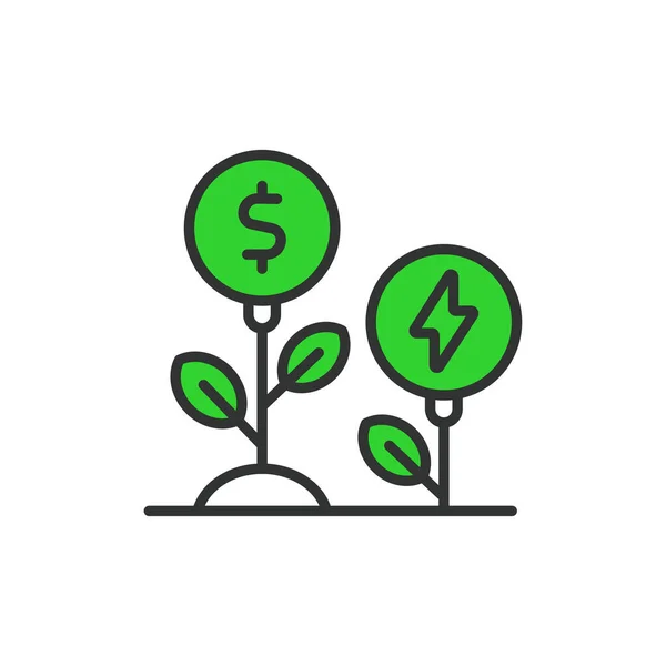 Money Energy Plants Growing Icon Line Design Money Energy Plants — Stock Vector
