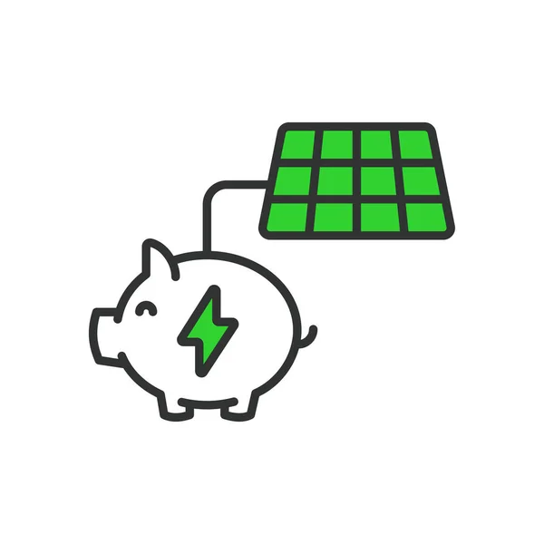 Économiser Icône Énergie Solaire Dans Conception Ligne Verte Économie Solaire — Image vectorielle
