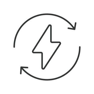 Çizgi dizaynında bir araba simgesi için enerji yüklemesi. Enerji, doldur, doldur, doldur, doldur, doldur, doldur, doldur, doldur, doldur, doldur, doldur beyaz arka plan vektöründe izole edilmiş batarya. Enerji değiştirilebilir vuruş simgesini yeniden yükle