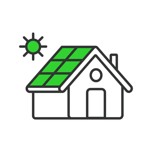Home Sistema Solare Elettrico Linea Design Verde Casa Solare Sistema — Vettoriale Stock