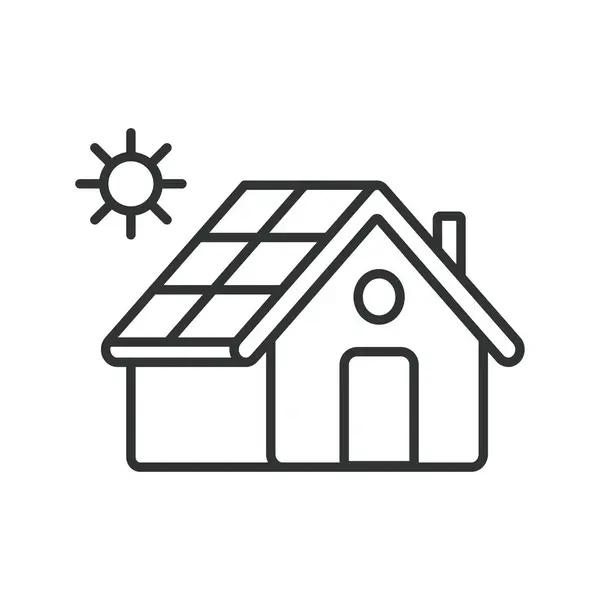 Home Sistema Solare Elettrico Linea Progettazione Casa Solare Sistema Pannelli — Vettoriale Stock