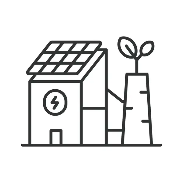Planta Ecológica Com Ícones Bateria Solar Linha Eco Planta Solar — Vetor de Stock
