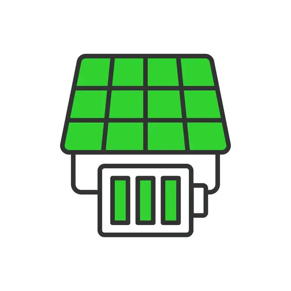 Иконка Солнечной Батареи Линейке Зеленого Цвета Солнечный Аккумулятор Энергия Мощность — стоковый вектор