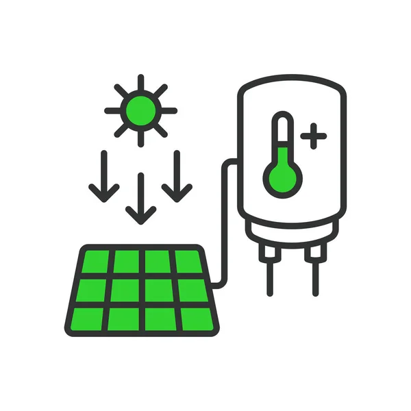 Solar Power Boil Water Icon Line Design Green Solar Power — Stock Vector