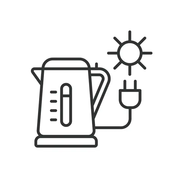 Солнечная Икона Келе Линейном Дизайне Чайник Икона Вода Тепло Солнце — стоковый вектор