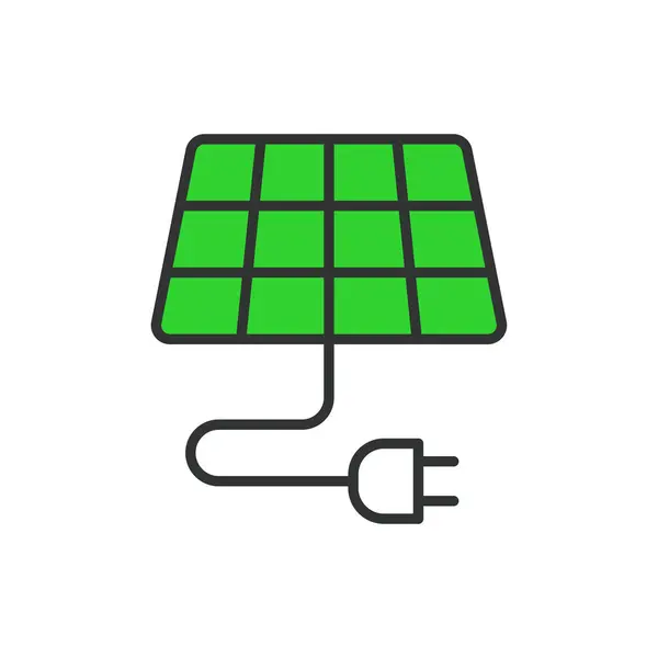 Solar Panel Connecting Icon Line Design Green Solar Panel Connecting — Stock Vector