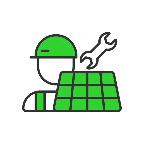 Solar Energy Installation Maintenance Icon Line Design Green Solární Instalace — Stockový vektor