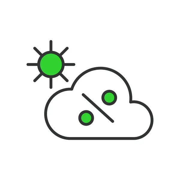 Icône Panneaux Solaires Pourcentage Nuage Dans Conception Ligne Vert Nuage — Image vectorielle