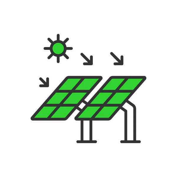 Pannello Solare Con Icona Del Sole Linea Design Verde Pannello — Vettoriale Stock