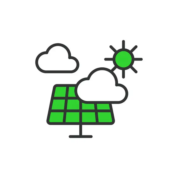 Panele Słoneczne Chmury Ikona Pogody Linii Projektowania Zielony Słoneczne Panele — Wektor stockowy