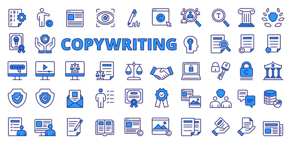 Copywriting Icons Line Design Blue Copywriting Business Content Copy Copywriter — Stock Vector