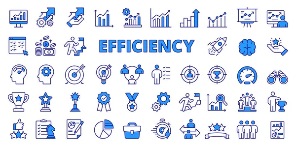 Efektivnost Ikony Line Designu Modrá Efektivita Produktivita Optimalizace Výkon Efektivita — Stockový vektor