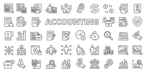 Accounting Icons Line Design Blue Accounting Analytics Finance Business Money — Stock Vector