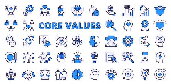 Основные Ценности Дизайне Линии Синий Цвет Рост Бизнес Иконы Инфографика Лицензионные Стоковые Векторы