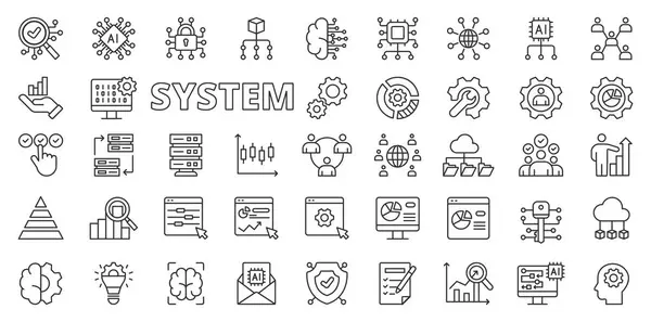 System Business Icons Line Design System Business Process Management Strategy — Stock Vector