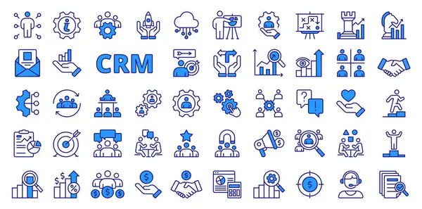 Crm Icons Line Design Blue Crm System Crm Software Business — Stock Vector