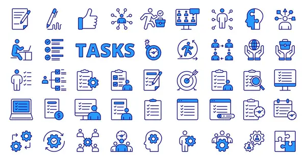 Tasks Icons Line Design Blue Tasking Planing Business Duty Project — Stock Vector