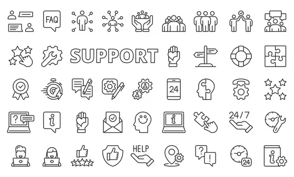 Иконки Поддержки Линейном Дизайне Помощь Поддержка Сервис Консультация Реакция Уход Лицензионные Стоковые Иллюстрации