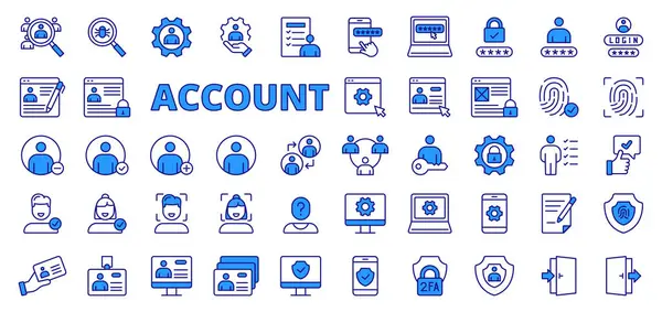 Account Icons Line Design Blue User Login Password Username Social — Stock Vector