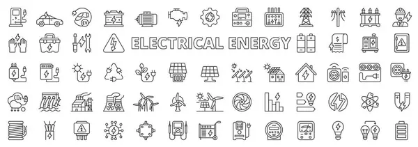 Электрическая Энергия Линейном Исполнении Электричество Энергия Иконки Заряд Промышленность Аккумулятор Векторная Графика