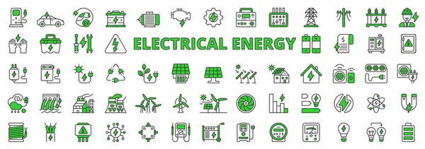 Энергия Линейном Исполнении Зеленая Электричество Энергия Иконки Заряд Промышленность Аккумулятор Стоковый вектор