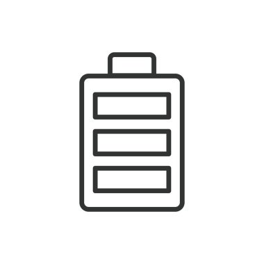 Tam batarya, sıra dizaynında. Tam, Pil, Şarj, Enerji, Enerji, Seviye, Gösterge beyaz arkaplan vektörü Tam pil düzenlenebilir vuruş simgesi