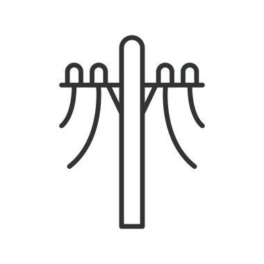 Elektrik direği, sıra dizaynında. Elektrik, elektrik hattı, elektrik, iletim direği, telefon direği, beyaz arka plan vektörü. Elektrik direği düzenlenebilir vuruş simgesi