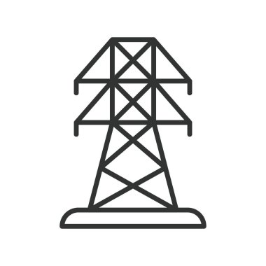 Elektrik kulesi, sıra dizaynında. Elektrik kulesi, güç iletimi, yüksek voltaj, elektrik şebekesi, beyaz arka plan vektöründeki iletim hattı. Elektrik kulesi değiştirilebilir vuruş simgesi