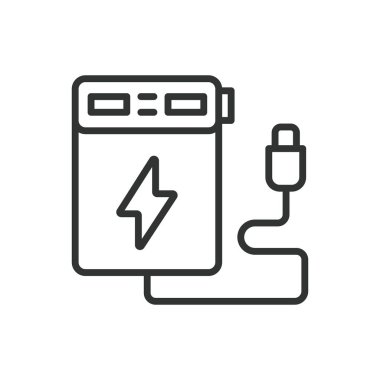 Güç bankası, hat tasarımı, yeşil. Güç, banka, taşınabilir, yeniden yükleme, aygıt, pil, teknoloji, enerji beyaz arkaplan vektörü Güç bankası düzenlenebilir vuruş simgesi