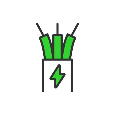 Kablo, hat tasarımında, yeşil. Kablo, kablo, kablo, beyaz arka plan vektöründe bağlantı. Düzenlenebilir kablo vuruş simgesi