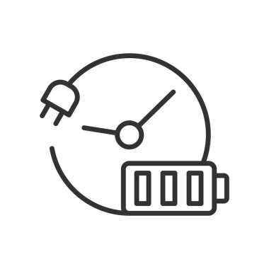 Recharging time, in line design. Recharging, time, duration, charge, speed, quick, fast on white background vector Recharging time editable stroke icon clipart